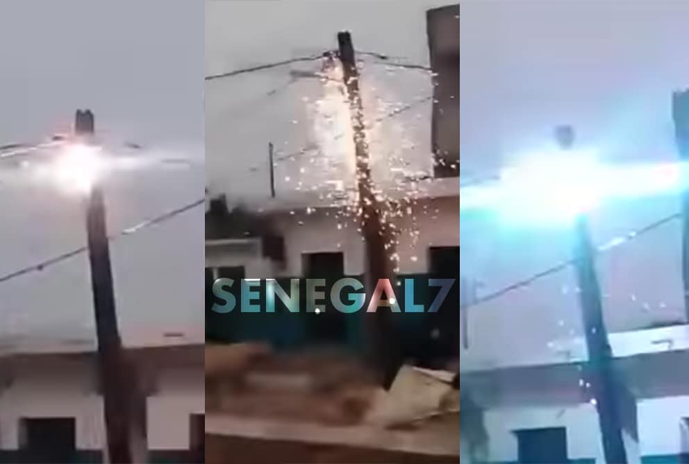 Vidéo : Guinaw Rails aprés la pluie, un poteau électrique prend feu