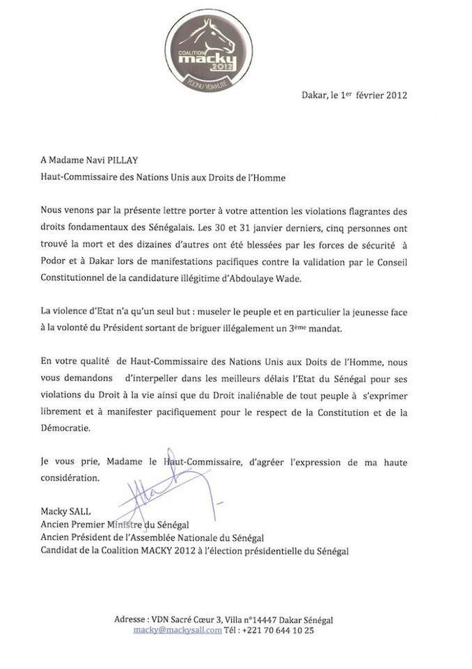 Rappel : Face aux violences d'Etat en 2012 : Voici la lettre-protestation de Macky Sall