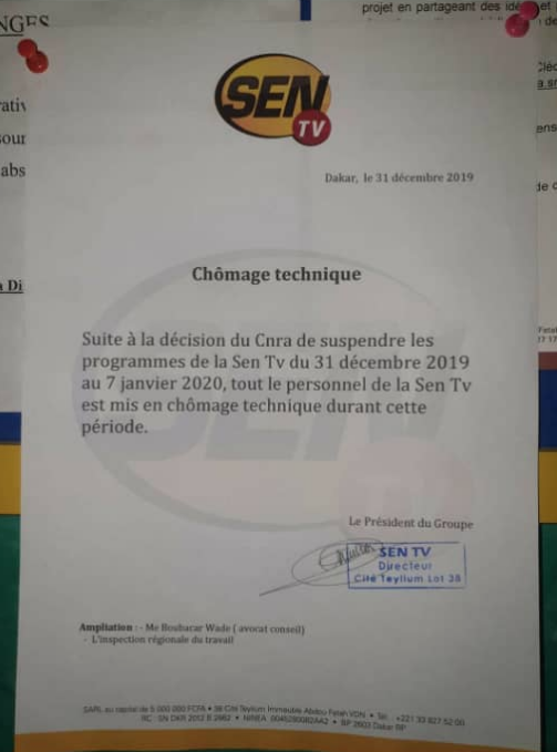 Suspension de la Sen Tv au personnel: La direction parle "Tout le personnel de la Sen Tv est mis au chômage technique"