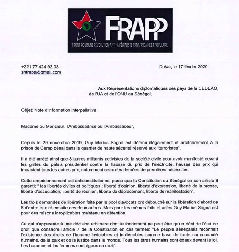 Libération De Guy Marius : Le Mouvement Frapp saisit les instances internationales