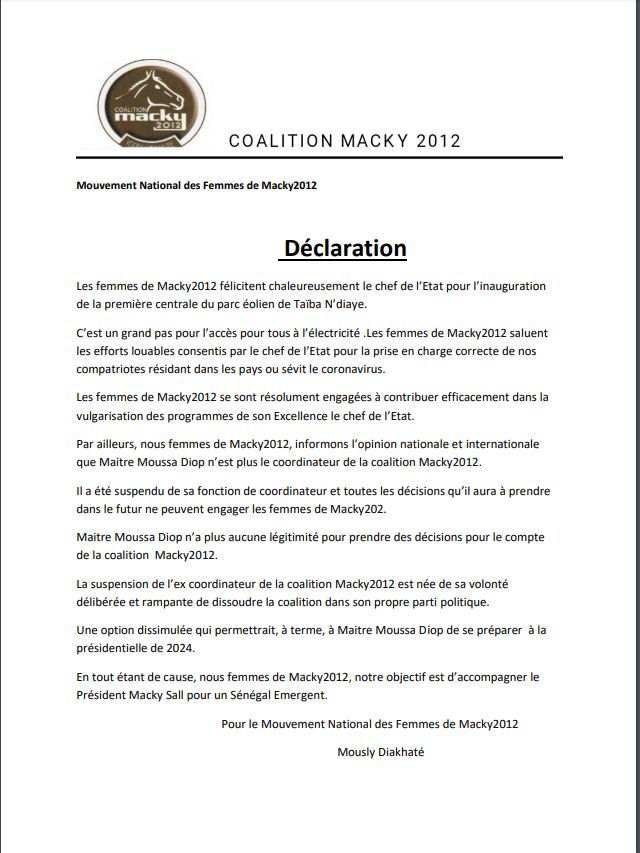 Macky2012: Les femmes de la coalition "brûle" Moussa Diop et félicite Macky Sall pour l'inauguration du parc éolien