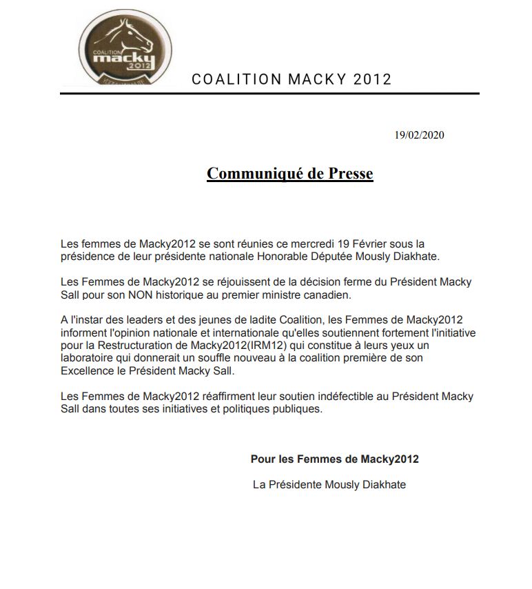 (Communiqué):Homosexualité les femmes de la coalition “Macky 2012”en phase avec le Président Macky Sall