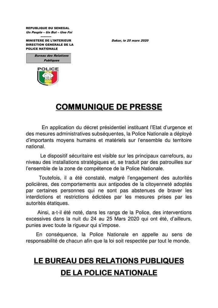 Couvre-Feu et interventions musclées: La police regrette et appelle au sens de la responsabilité
