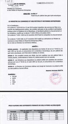 Gels antiseptiques : Le ministre du commerce signe l’arrêté fixant les prix