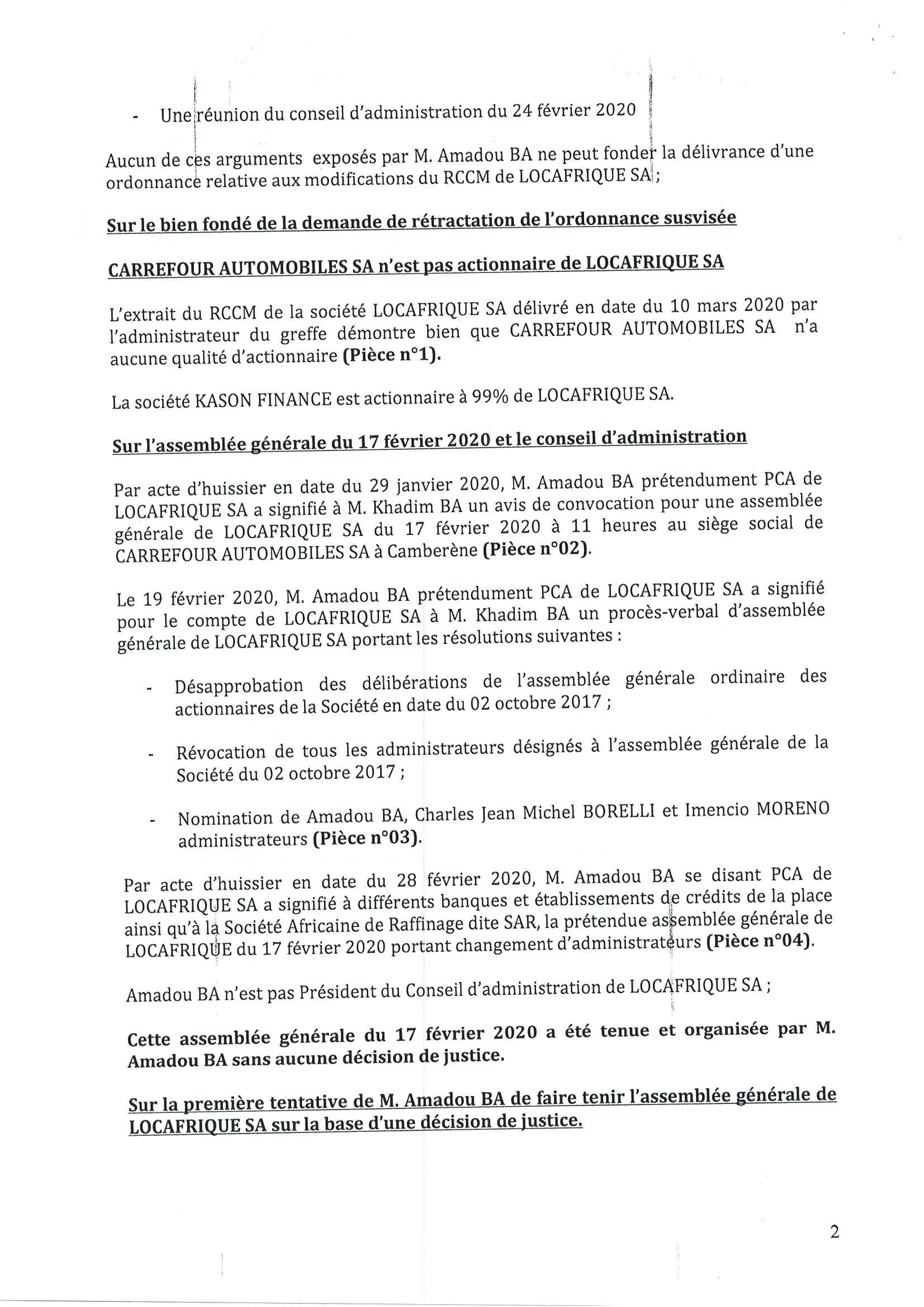 Gros scandale à la Sar entre le Pca, le dg et Amadou Ba (documents)