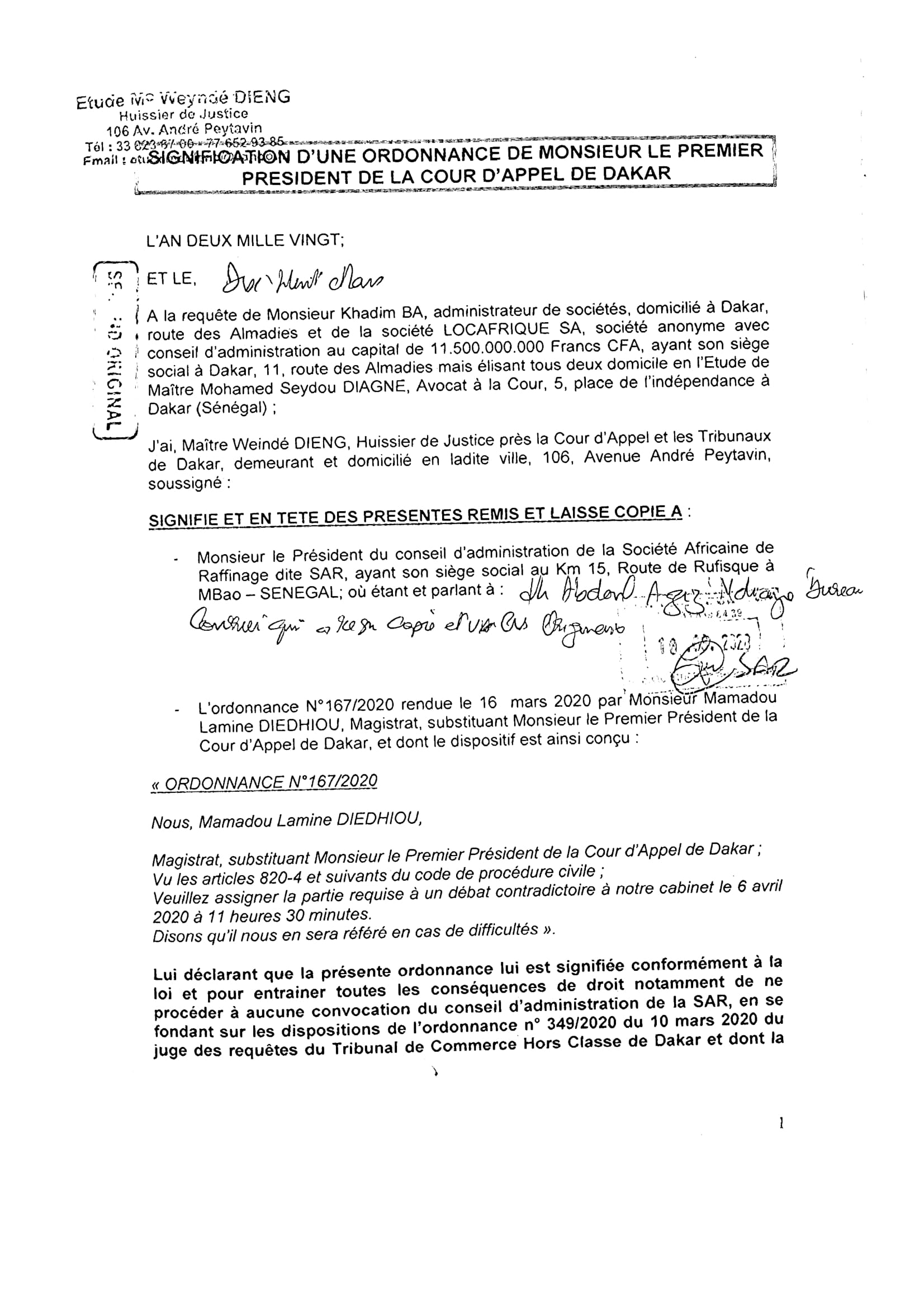Gros scandale à la Sar entre le Pca, le dg et Amadou Ba (documents)