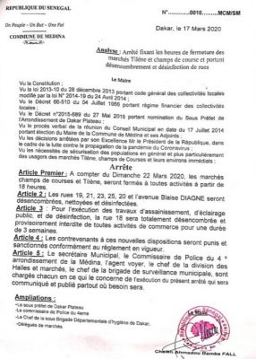 Lutte contre le coronavirus : Bamba Fall va fermer les marchés de la Médina