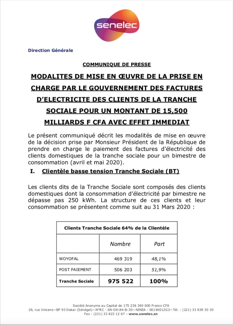 Covid-19 -Paiement des factures d'électricité : Le Gouvernement soulage les ménages