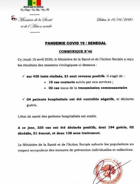 Coronavirus : 21 nouveaux cas déclarés positifs, ce jeudi 16 avril 2020