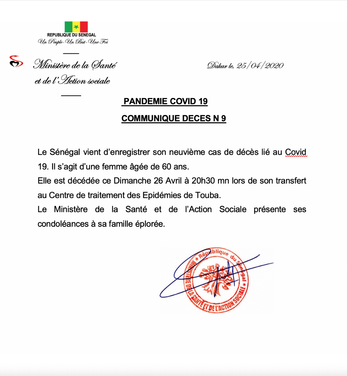 Derniere Minute: Le Senegal vient d'enregistrer son 9e décès du Covid-19