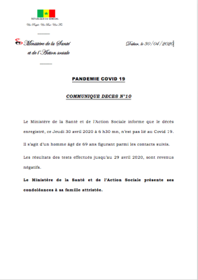 Covid-19 au Sénégal : Décès d'un contact suivi