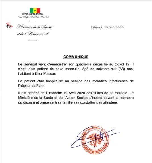 Covid-19 : Le Sénégal enregistre un 4ème décès