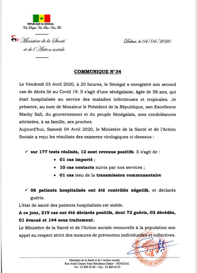 Urgent - Coronavirus : 12 nouveaux cas déclarés positifs, ce Samedi 04 avril 2020