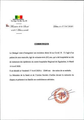 Ziguinchor : Le Sénégal vient d’enregistrer son 3e décès lié à la Covid-19