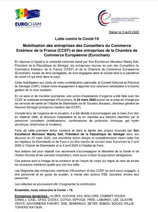 Communiqué-Lutte contre le Covid-19 : Les conseillers du commerce extérieur de la France (CCEF) montes au front