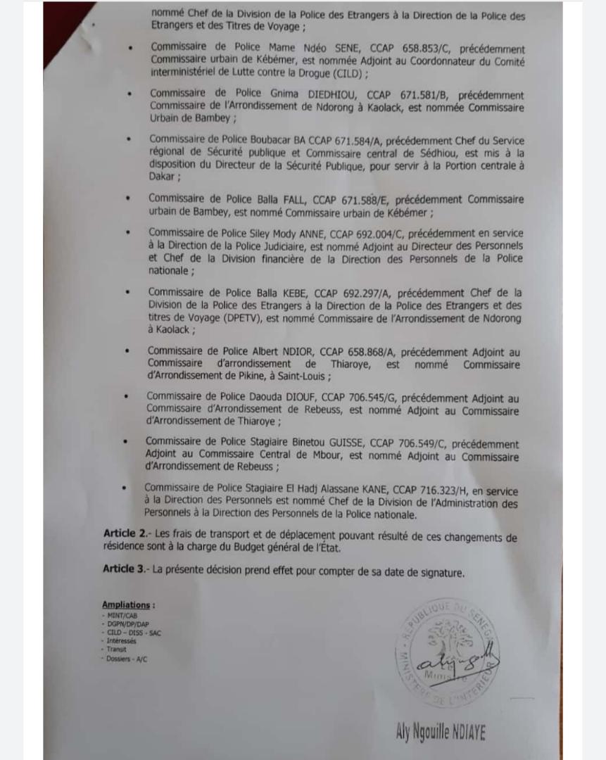 Police Nationale : Aly Ngouye Ndiaye procède à un vaste chamboulement