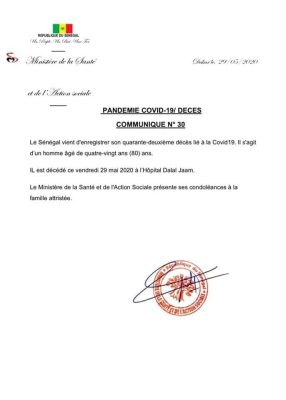 Coronavirus : le Sénégal enregistre un 42éme décès
