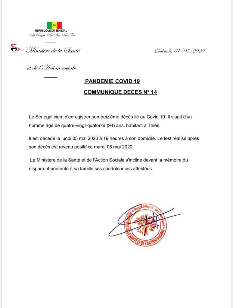 URGENT: Le Sénégal vient d'enregistrer son 13eme décès lié au covid-19