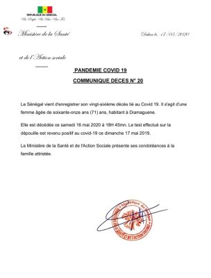 Covid-19: Le Sénégal enregistre son 26ème lié au coronavirus