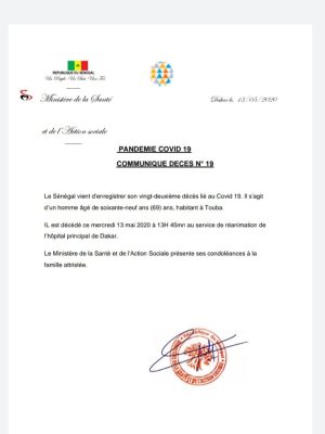 Covid-19 : Le Sénégal enregistre un 22e décès