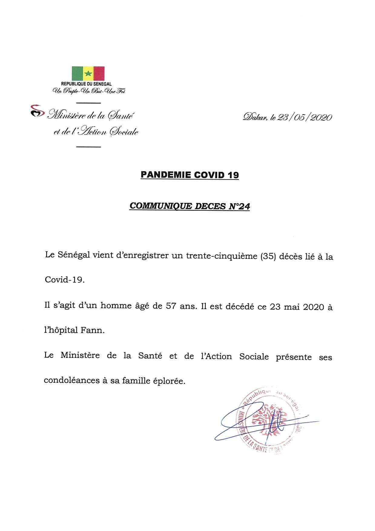 Covid-19 : Le Sénégal vient d'enregistrer un 35e décès