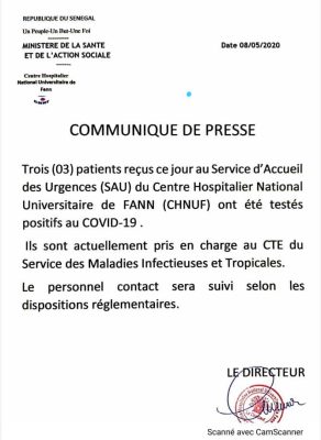 Covid-19 : 3 patients reçus au Service d'Accueil des Urgences, testés positifs