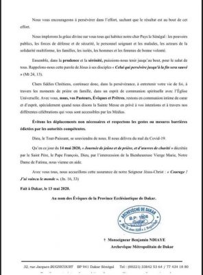 L'Eglise Suspend le pèlerinage de Popenguine et les messes à caractère public !