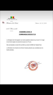Covid-19: Le Sénégal enregistre un 37e décès
