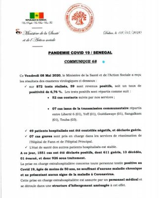 Covid-19: Le Sénégal comptabilise 7 nouveaux cas communautaires