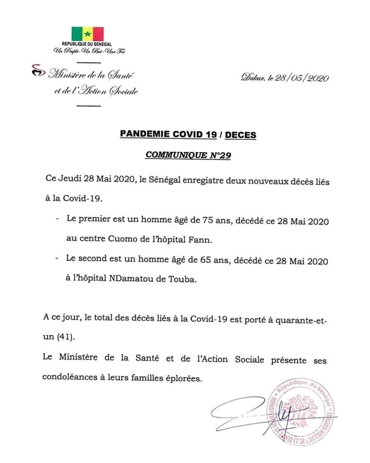 Covid-19: Le Sénégal vient enregistre deux nouveaux décès