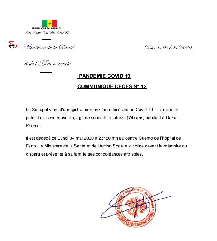 Covid-19 : Le Sénégal enregistre son 11e décès !