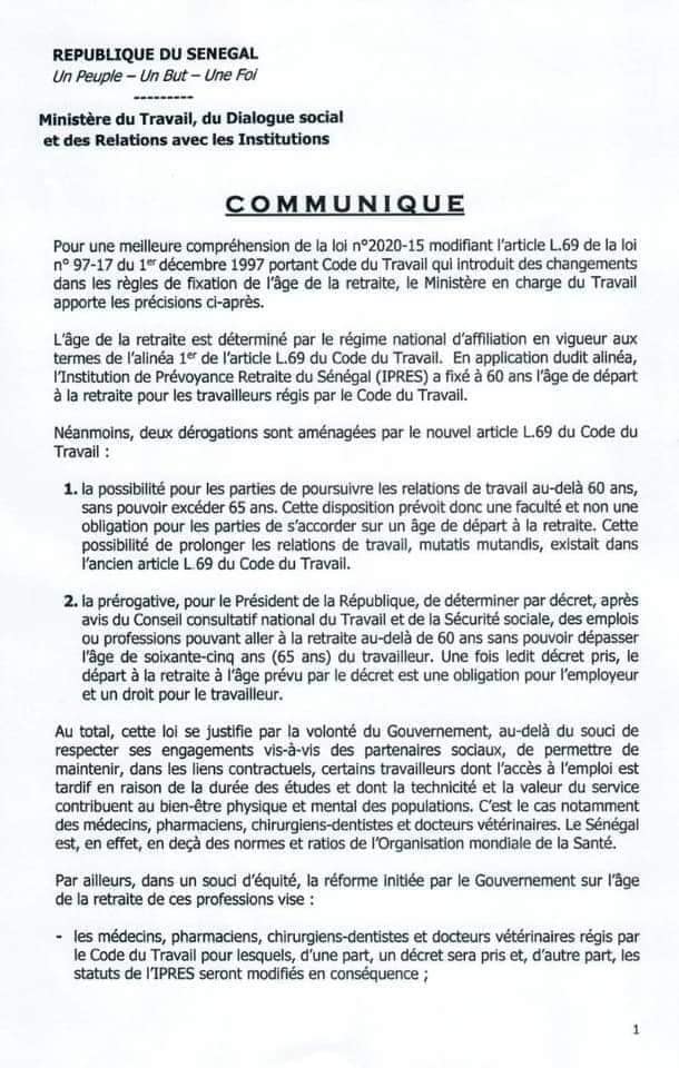 Communiqué: Tout ce qu'il faut savoir sur la nouvelle loi sur l'age de la retraite