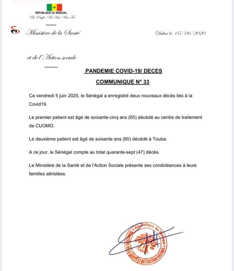 Covid-19: Le Sénégal vient d’enregistrer deux nouveaux décès !
