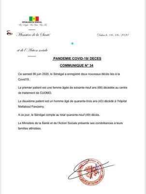 Covid-19: Le Sénégal enregistre deux décès supplémentaires