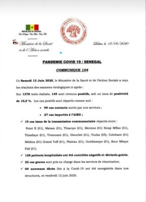 Covid-19: Le Sénégal enregistre quatre (4) nouveaux décès ce vendredi