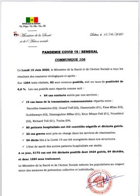 Covid-19: Le Sénégal a enregistre quatre (4) nouveaux décès dimanche