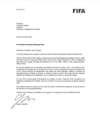 Décès de Badara Mamaya Séne: La FIFA rend hommage à l'ancien arbitre international
