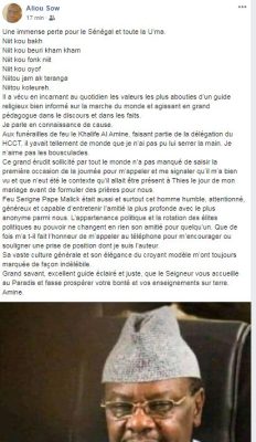 Décès de Serigne Papa Malick: "Une immense perte pour le Sénégal " selon Pr Aliou Sow