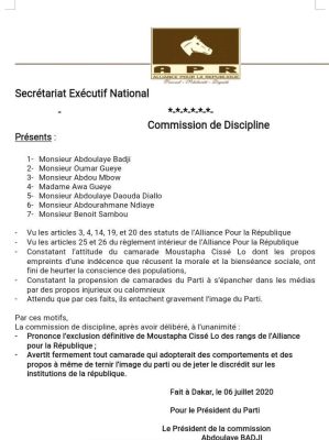 Urgent: Moustapha Cissé Lo exclu définitivement de l'APR