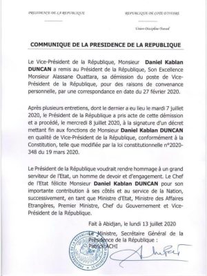 Côte d'Ivoire: Le Vice-Président rend le tablier