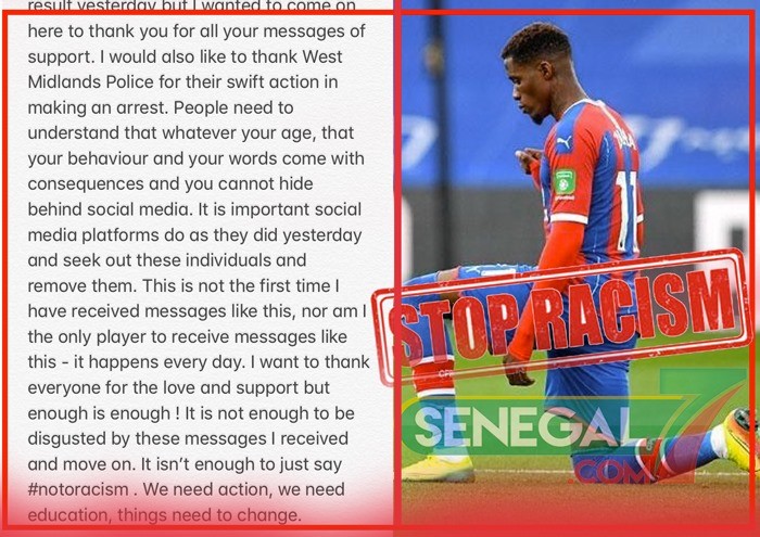 Racisme: "Pour les footballeurs noirs,d'être sur Instagram n'est plus amusant" selon Wilfried Zaha