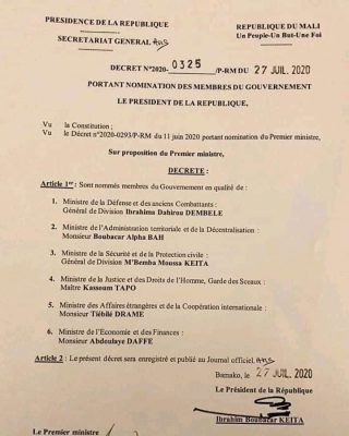Mali: IBK met en place un gouvernement de 6 membres