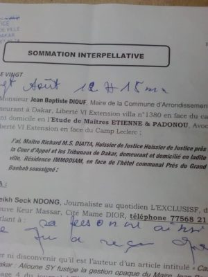 Le maire de Grand Dakar envoie une sommation interpellative au quotidien Exclusif