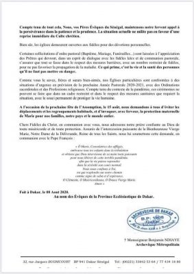 Célébration de l'Assomption: Les Eglises restent fermées