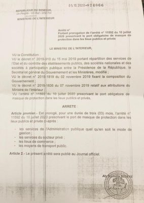 Rassemblement et port de masque: Le ministre de l'intérieur proroge l'interdiction
