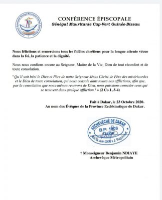 Reprise progressive du Culte dans les églises à partir du 1er novembre prochain