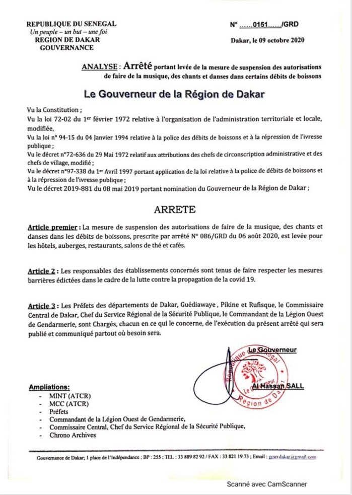 Covid 19 : Le Gouverneur de Dakar fait une importante annonce (Document)