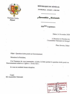 Parlement : Sonko dépose deux questions écrites sur l'affaire "Terme Sud et la cession de biens immobiliers appartenant à l'Etat"