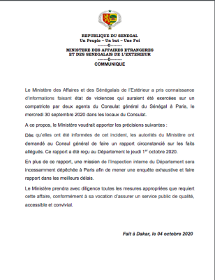 Agression au consulat du Sénégal à Paris: Le MAESE ouvre une enquête
