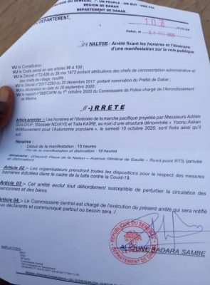 La marche de la Plateforme Doy Na prévue ce samedi est autorisée